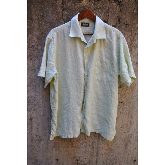 Neiman Marcus Exclusive Pale Green 100% Linen Short Sleeve Button-Up Shirt Large - Picture 1 of 4